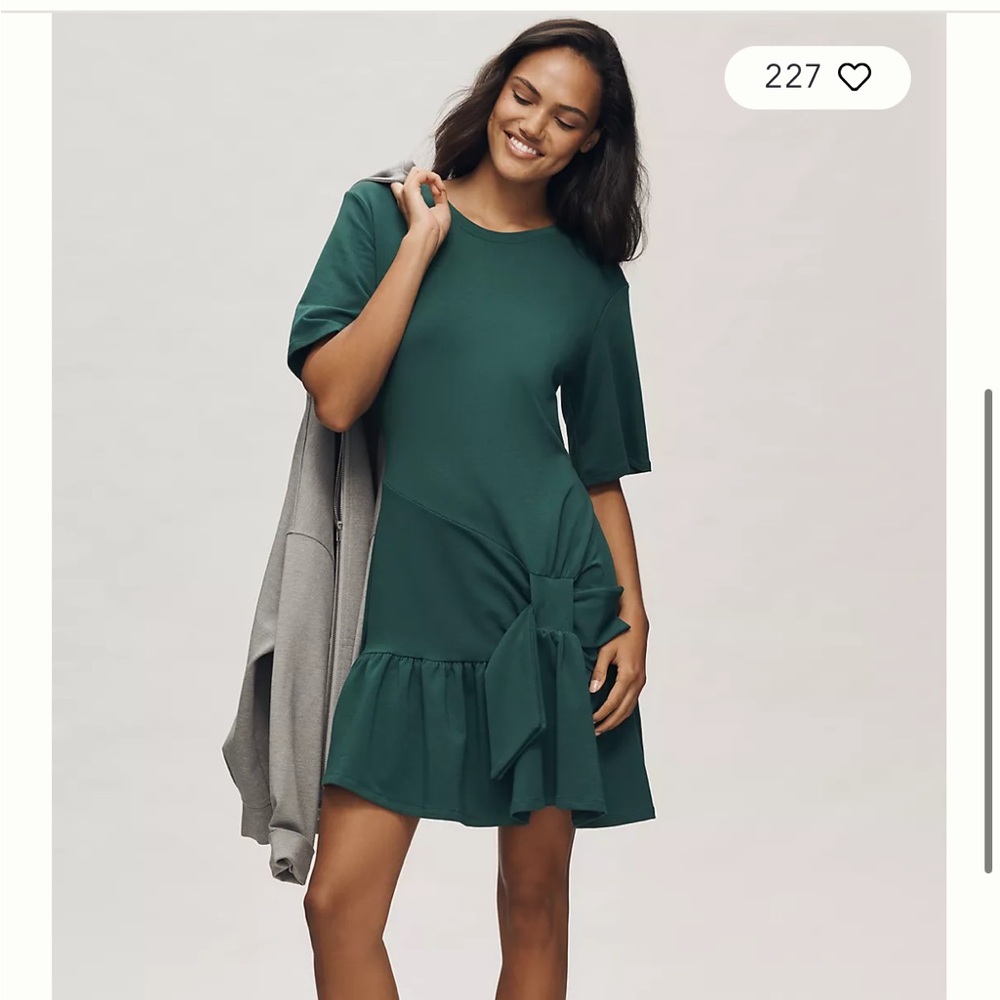 Daily Practice - Anthropologie Chic dark Green Mini Bow Dress